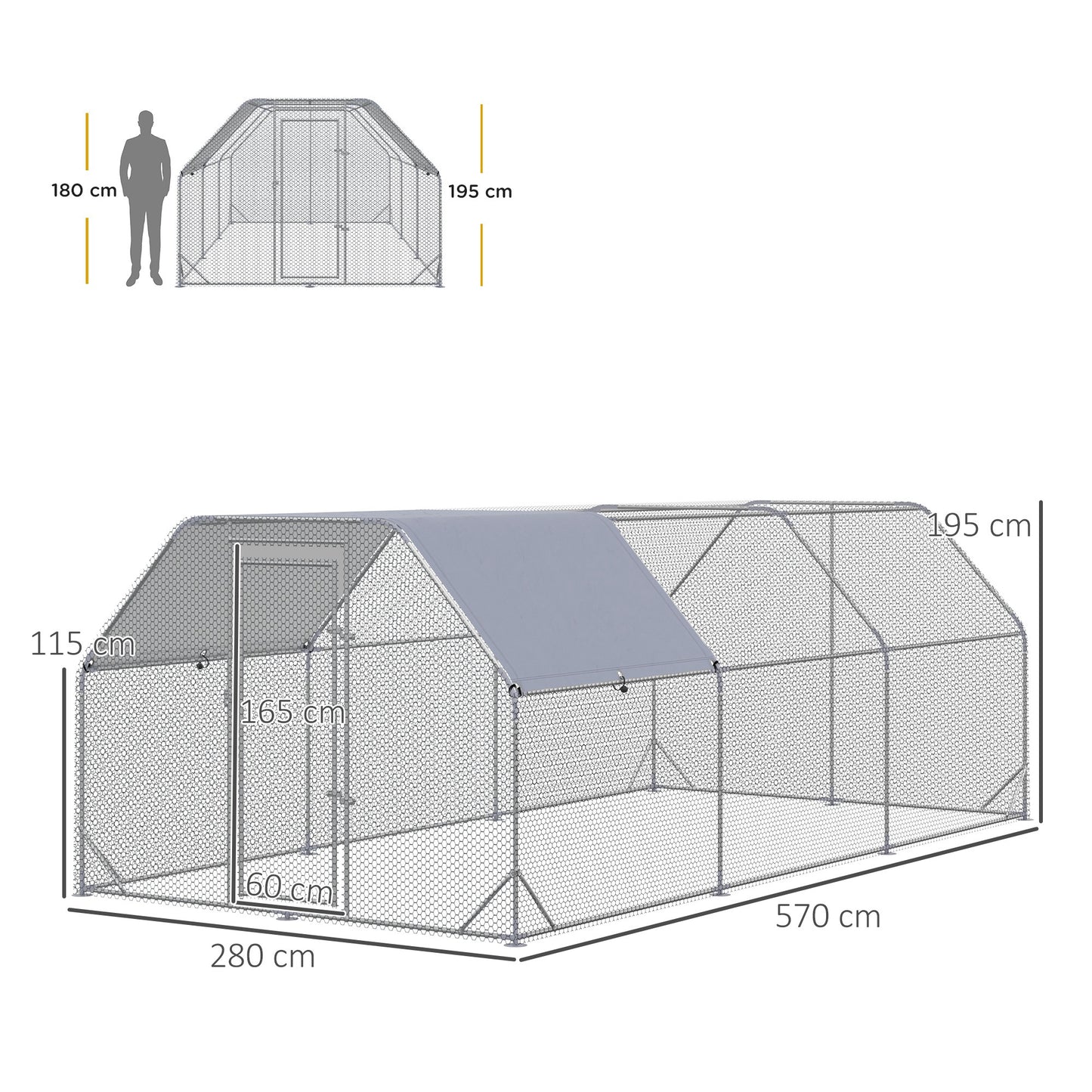 Pawhut Gallinero Para Exterior Grande 2,8x5,7x2 M De 3 Habitaciones Plata_2