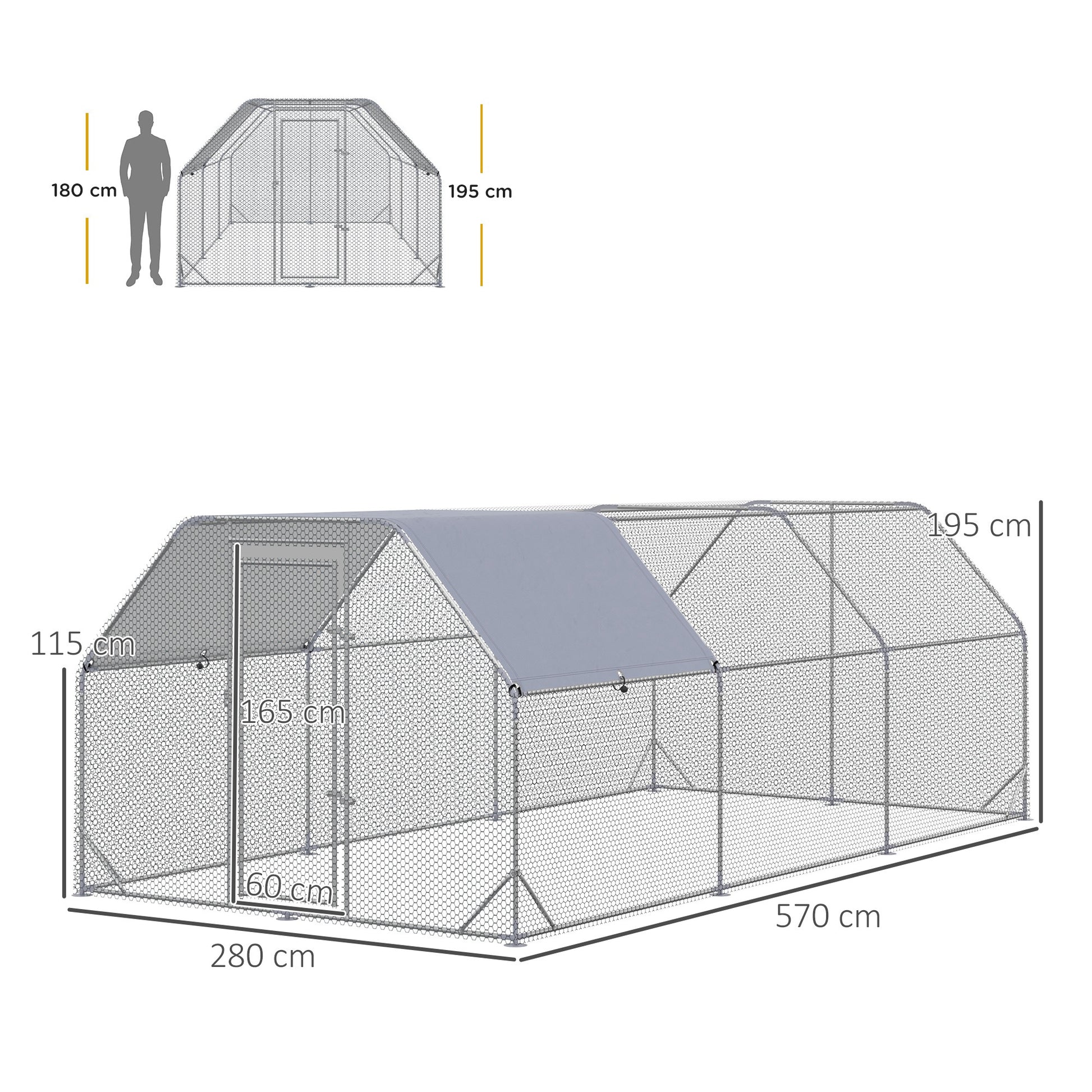 Pawhut Gallinero Para Exterior Grande 2,8x5,7x2 M De 3 Habitaciones Plata_2