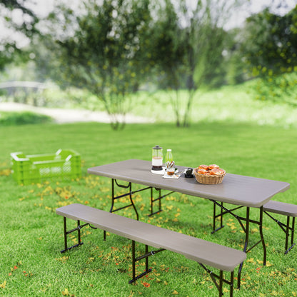 Outsunny Conjunto De Camping Plegable 3 Piezas Mesa Plegable Camping Con Bancos_1