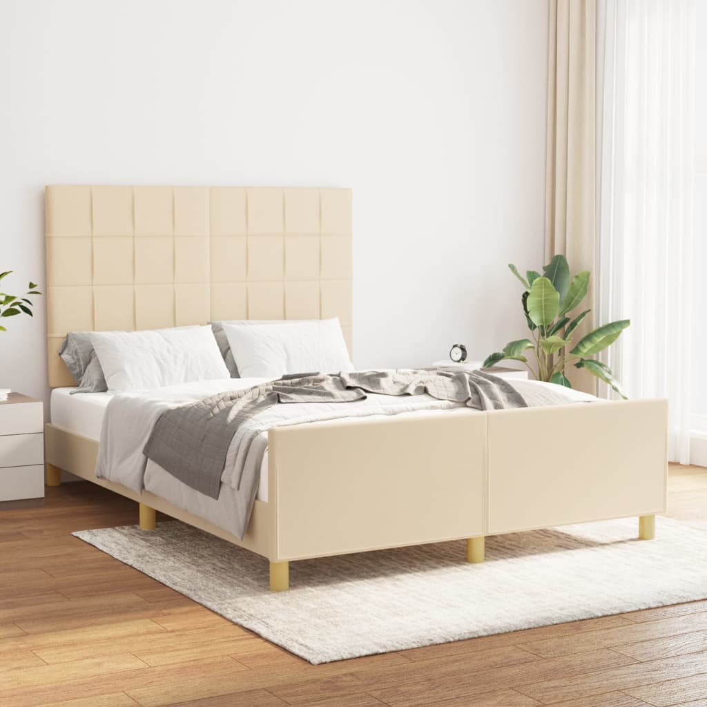 Estructura De Cama Con Cabecero De Tela Color Crema 140x190 Cm / Vetonek_3