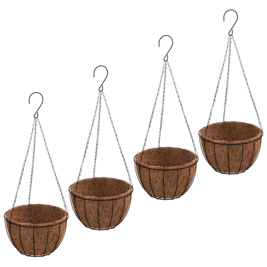 Macetas Colgantes 4 Uds Revestimiento Coco Cero Negro Ø30x52cm_0