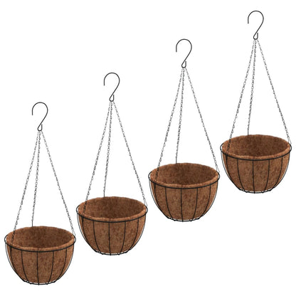 Macetas Colgantes 4 Uds Revestimiento Coco Cero Negro Ø30x52cm_0