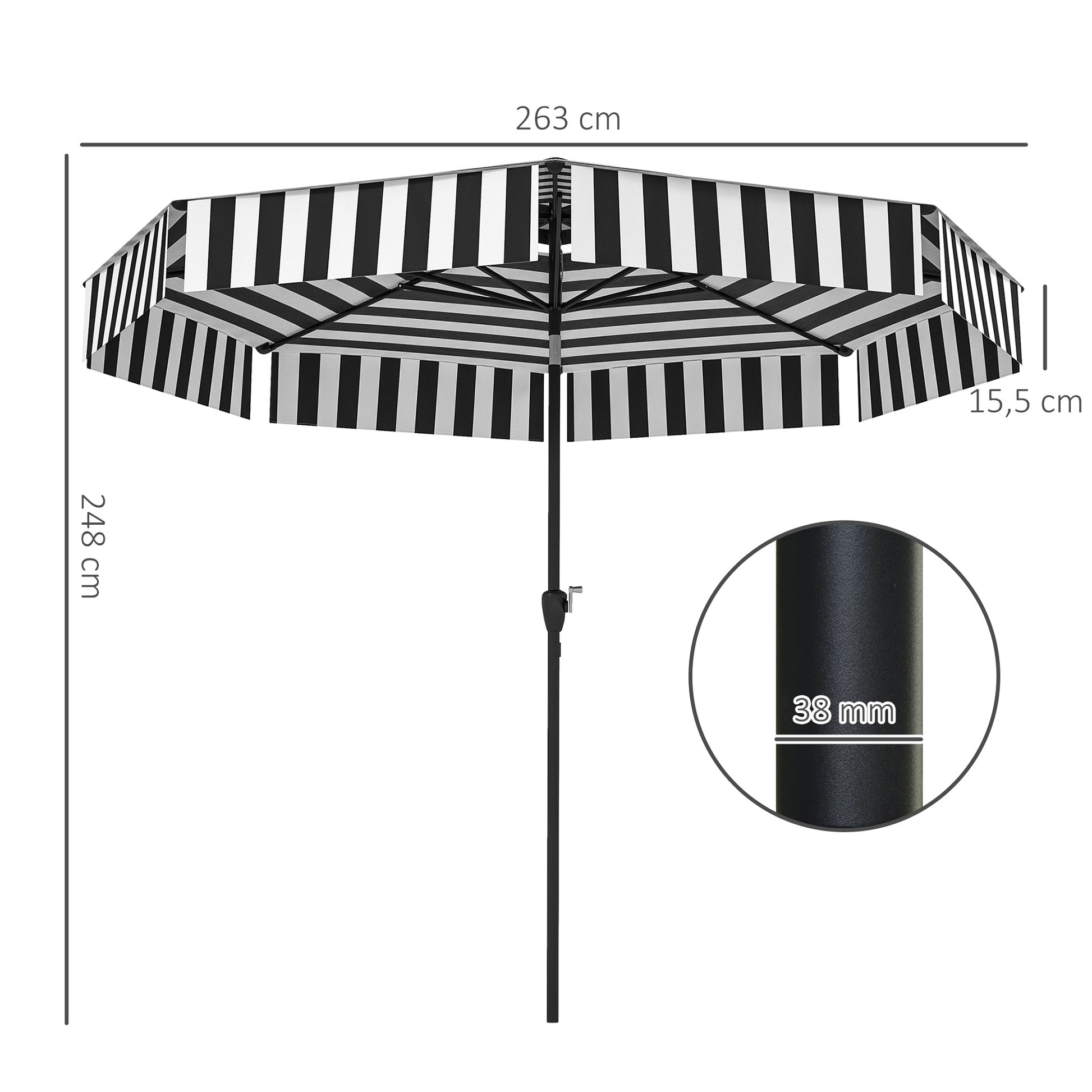 Outsunny Sombrilla Terraza Exterior Ø263 Cm Con Ángulo Ajustable Negro Y Blanco_2
