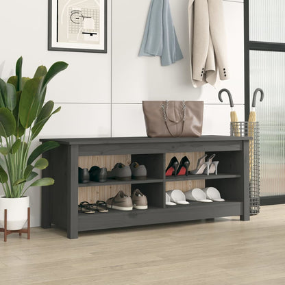 Banco Zapatero Madera Maciza De Pino Gris 110x38x45,5 Cm / Vetonek_3