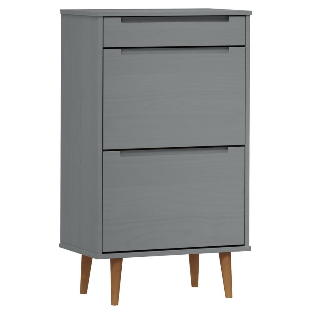 Vidaxl Zapatero Molde Madera Maciza De Pino Gris 59,5x35x103 Cm_0