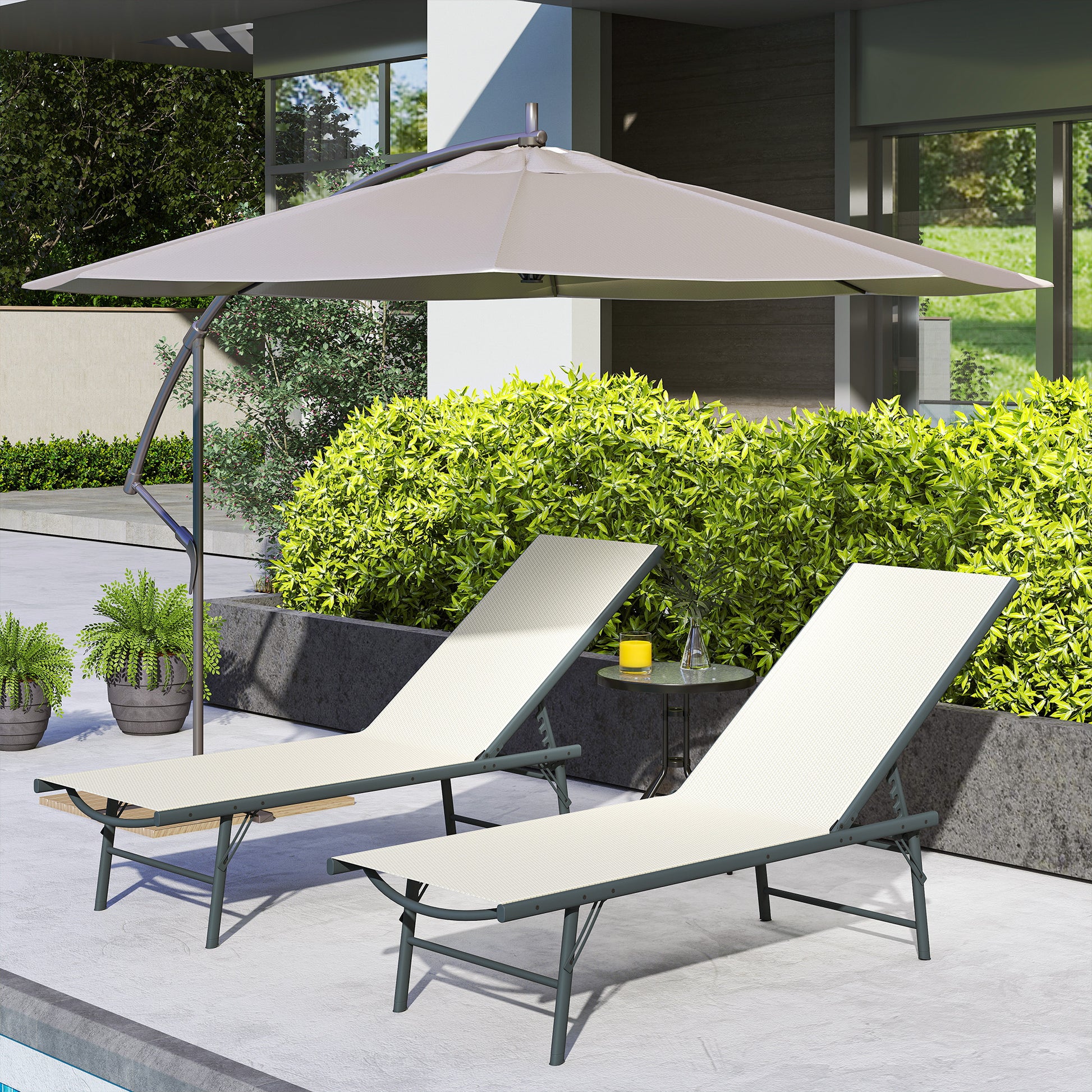Outsunny Pack De 2 Tumbonas Jardín Exterior 164x54x84 Cm Crema_4