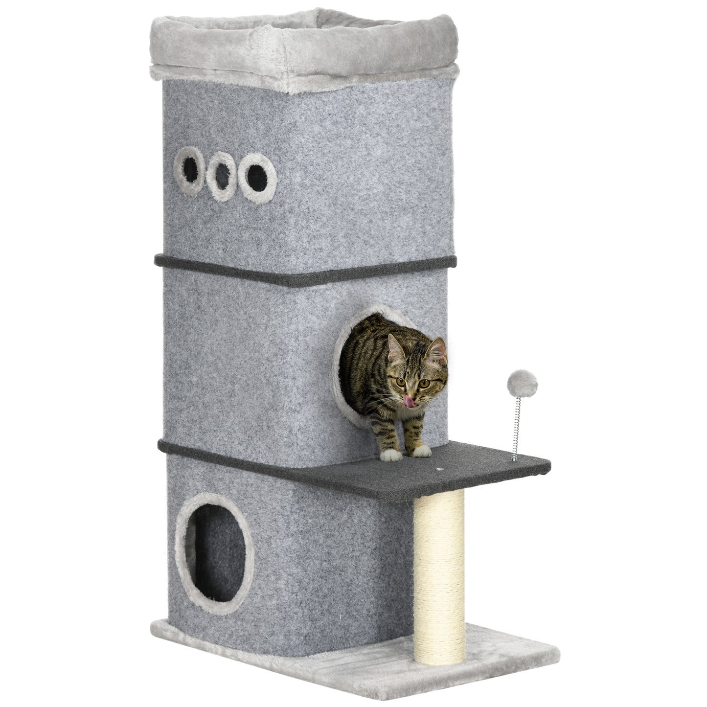 Pawhut Barril Rascador Para Gatos De 3 Niveles Altura 102 Cm Con Poste De Sisal_0