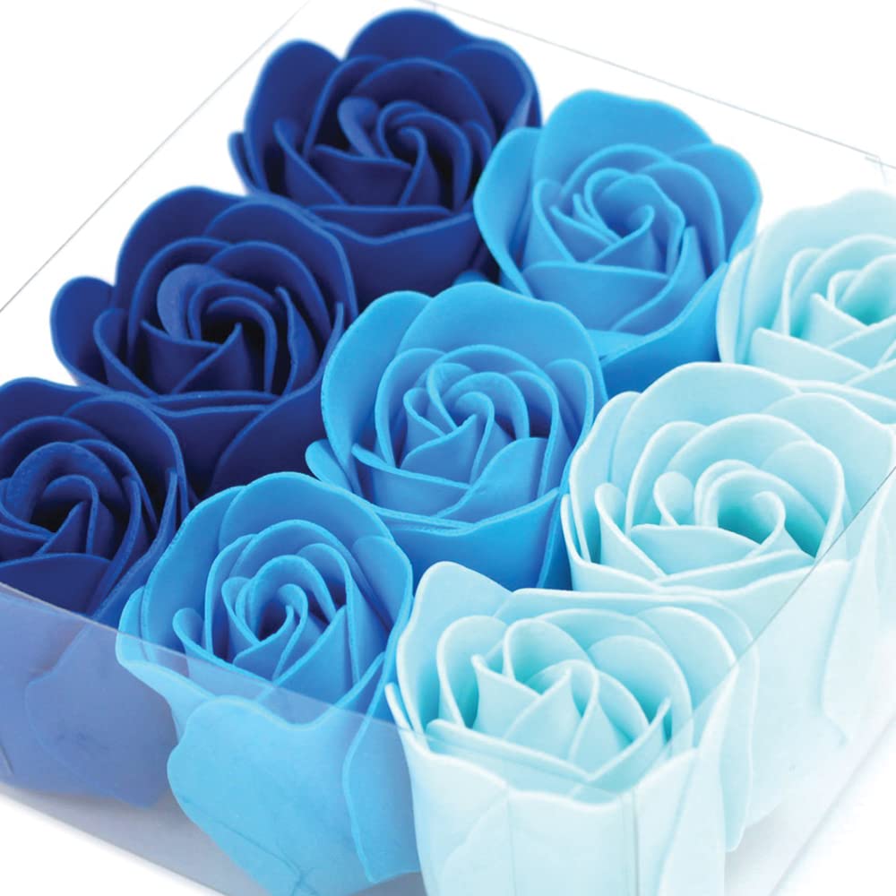 Pack 5 Cajas 9 Rosas De Jabón (azul) - Flores Con Pétalos De Jabón Perfumados - Regalo Original Para Días Especiales_1