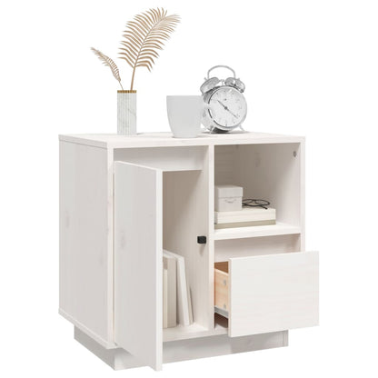 Mesita De Noche Madera Maciza De Pino Blanco 50x34x50 Cm_3