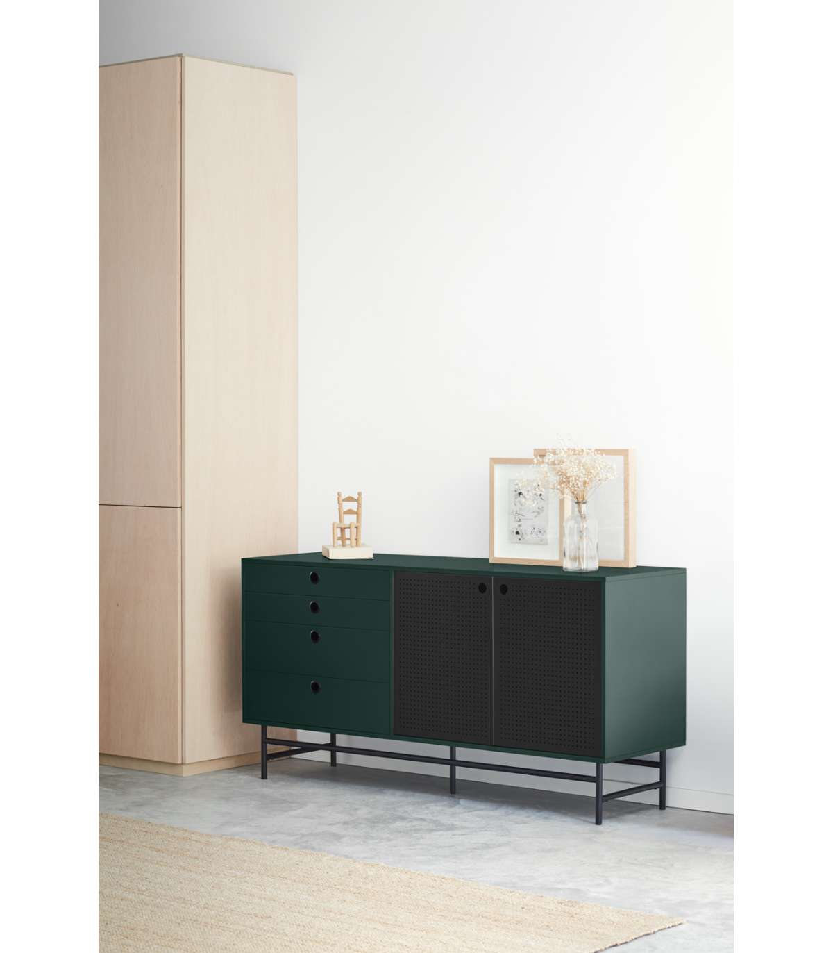 Mueble Aparador Para Comedor Modelo Punto 2 Puertas 4 Cajones Acabado Verde/negro, 47cm(ancho) 77cm(alto) 150cm (largo)_1
