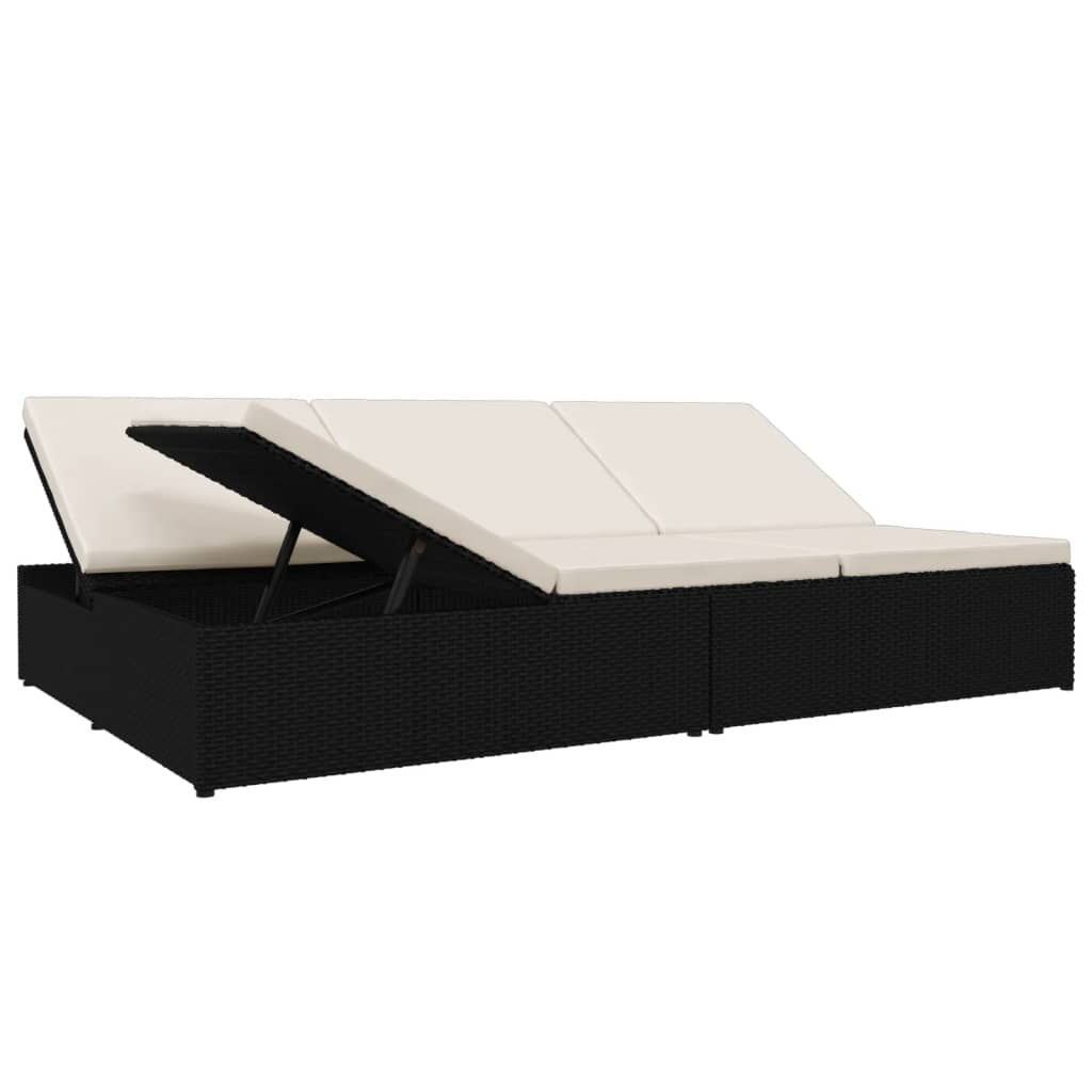 Vidaxl Tumbona Convertible Con Cojines De Ratán Sintético Negro_3