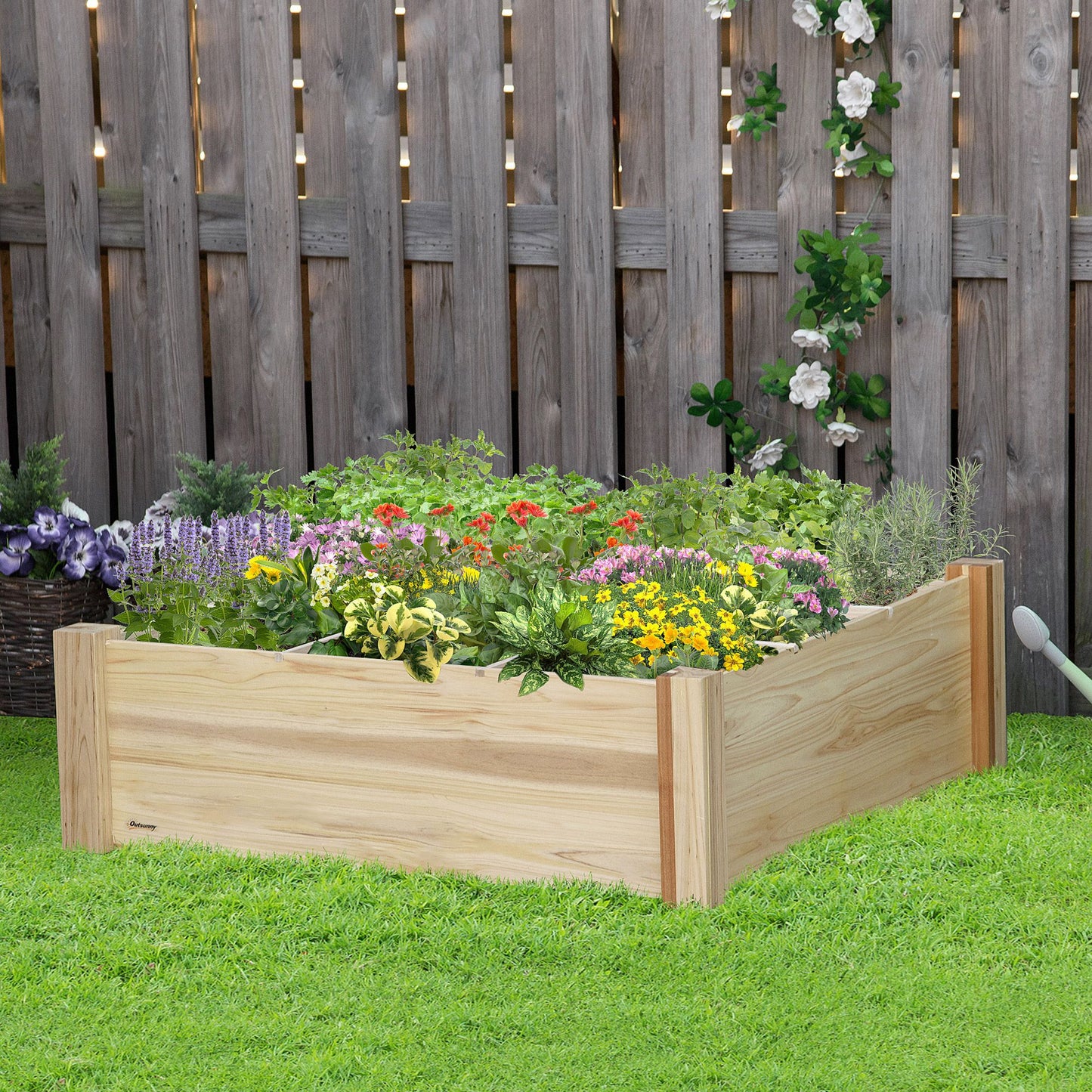Outsunny Huerto Urbano Madera Cuadrada Para Cultivos Plantas Flores 90x90x28cm_1