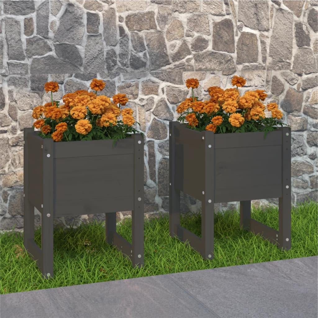 Jardinera 2 Unidades Madera Maciza De Pino Gris 40x40x52,5 Cm_1