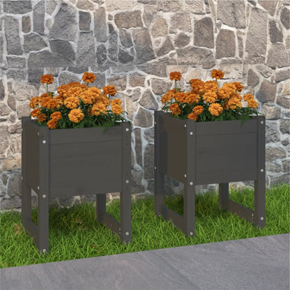 Jardinera 2 Unidades Madera Maciza De Pino Gris 40x40x52,5 Cm_1