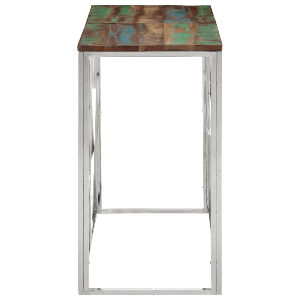 Mesa Consola Acero Inoxidable Madera Maciza Reciclada Plateada_1