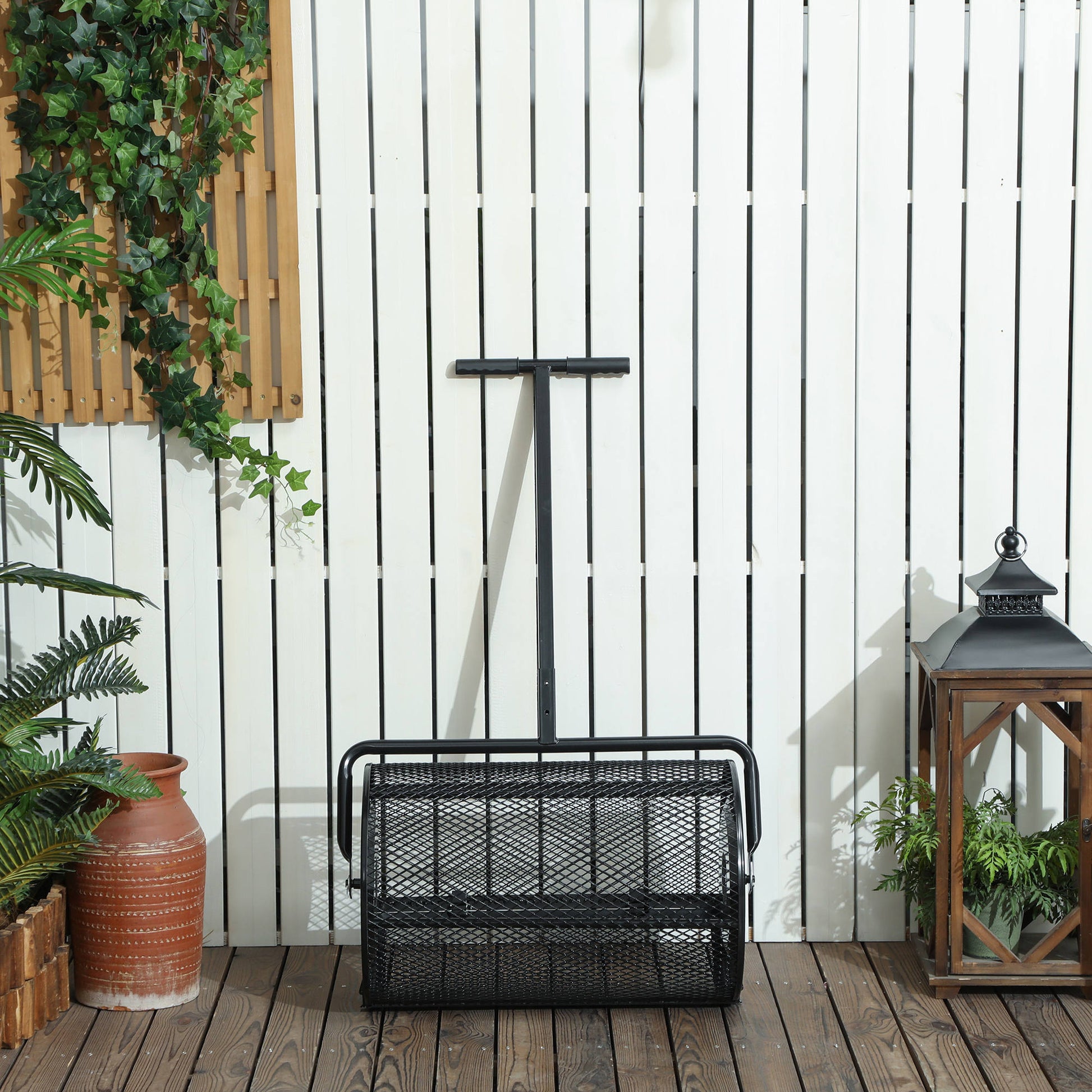 Outsunny Esparcidor De Compost 75l 70x40x112 Cm Con Asa Ajustable Y Cesto_1