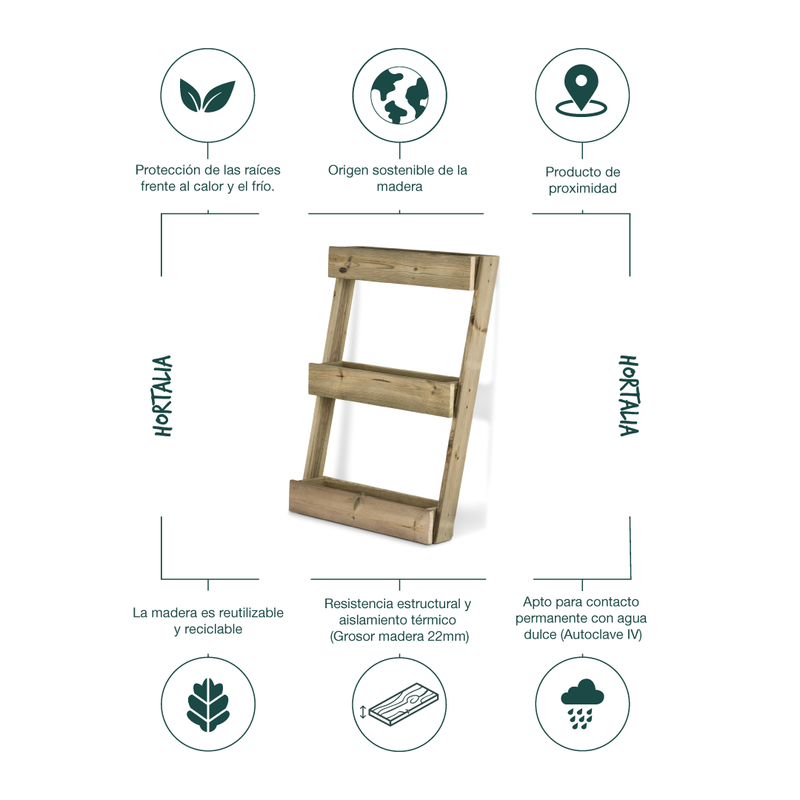 Jardinera Vertical Madera Tratada Exterior Stand Line Floor KD 3B Hortalia_5