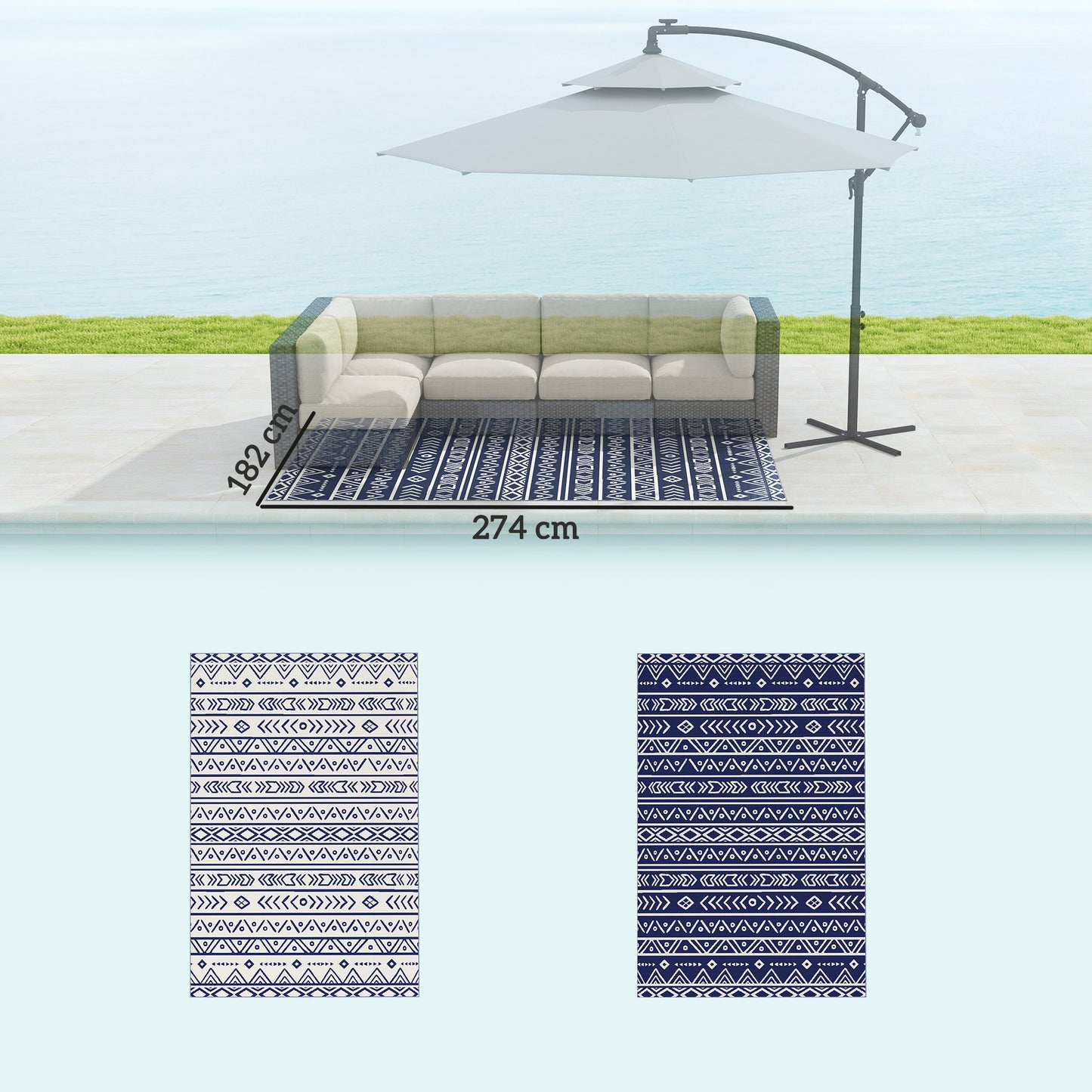 Outsunny Alfombra De Exterior 182x274 Cm Con Patrón De Geométrico Azul_2