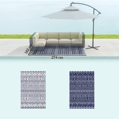 Outsunny Alfombra De Exterior 182x274 Cm Con Patrón De Geométrico Azul_2