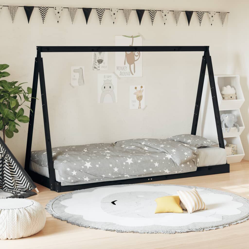 Vidaxl Estructura De Cama Para Niños Madera De Pino Negro 80x200 Cm_1