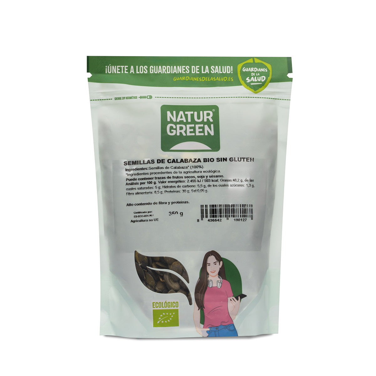 Sementes de abóbora biológicas, Naturgreen, 350 g