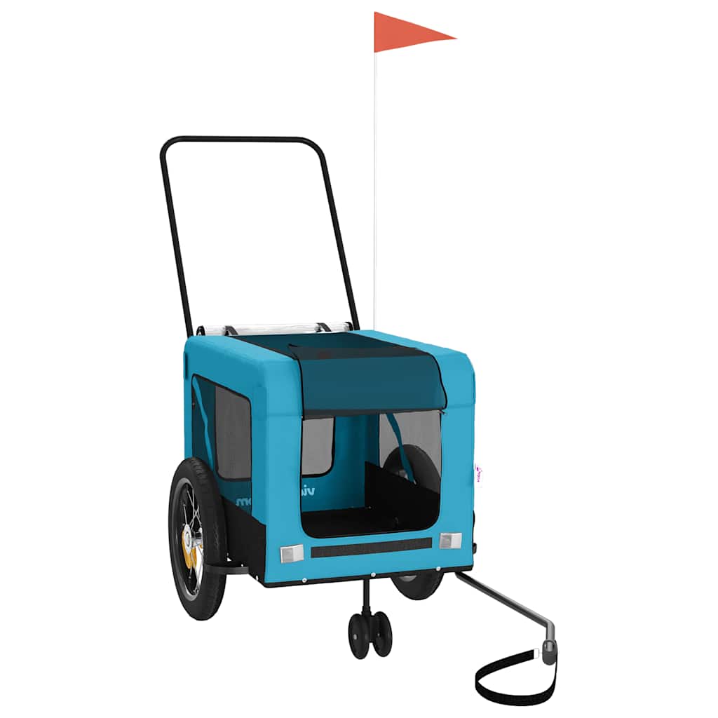 Remolque De Bicicleta Mascotas Hierro Tela Oxford Azul Negro_0