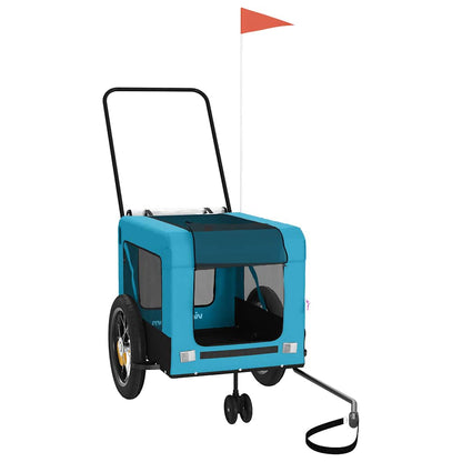 Remolque De Bicicleta Mascotas Hierro Tela Oxford Azul Negro_0