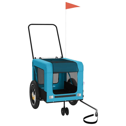 Remolque De Bicicleta Mascotas Hierro Tela Oxford Azul Negro_0