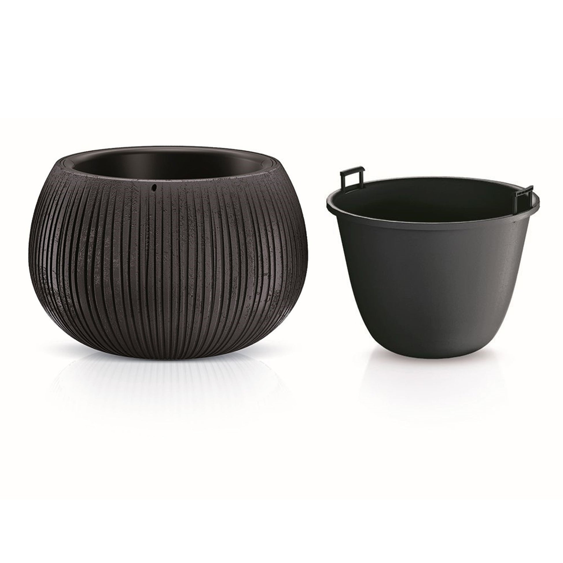2x Prosperplast Beton Bowl De Plástico Con Depósito En Color Cemento Negro, 11 (alto) X 14,4 (ancho) X 14,4 (profundo) Cms
