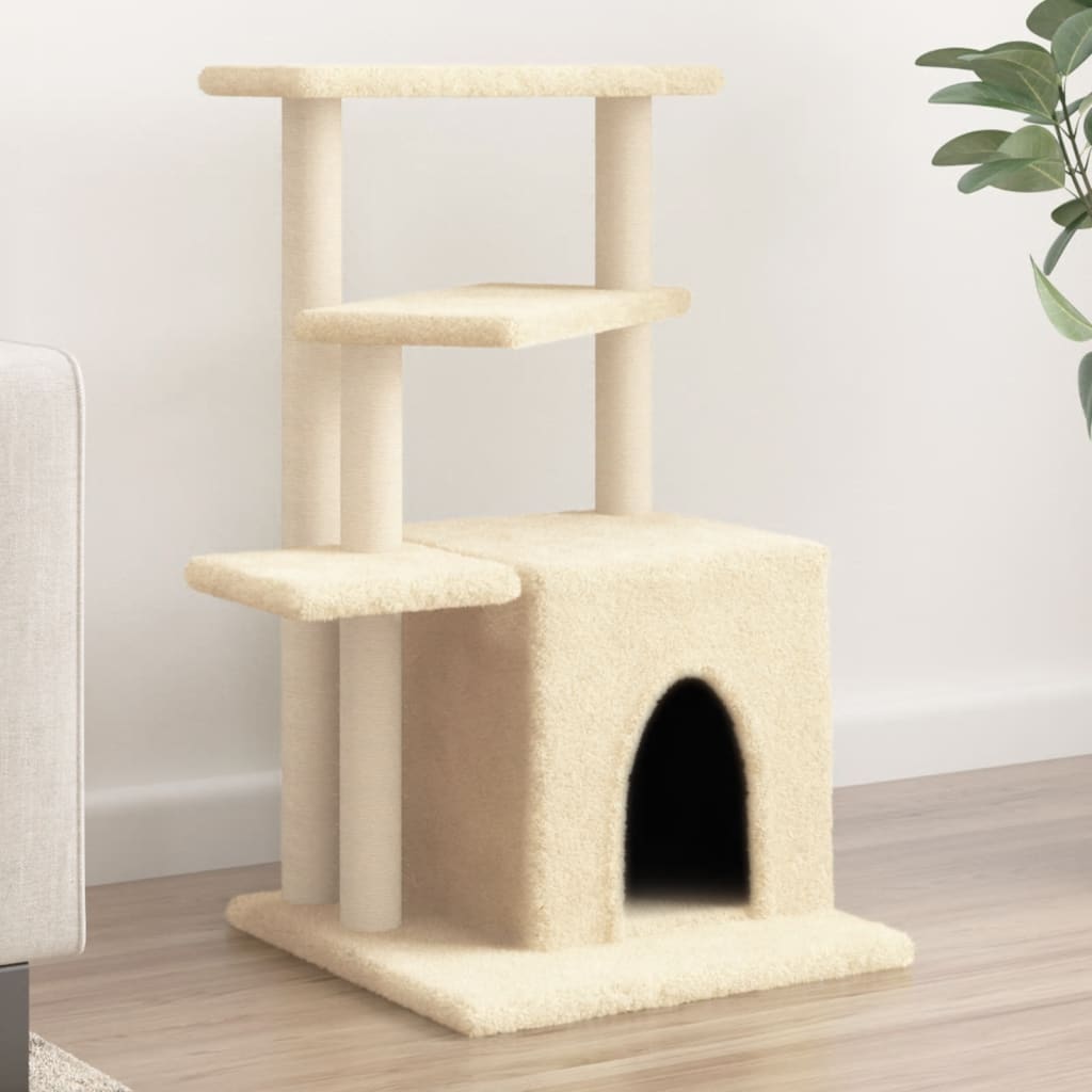 Rascador Para Gatos Con Postes De Sisal Color Crema 83,5 Cm_1