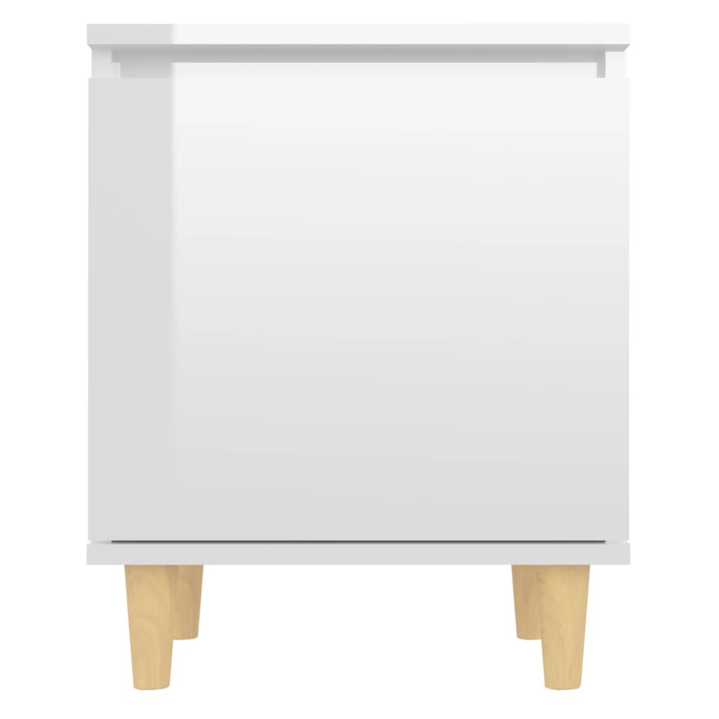 Mesita Noche Con Patas Madera Maciza Blanco Brillo 40x30x50 Cm_4