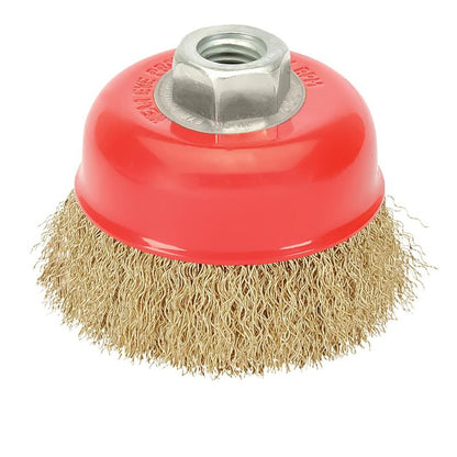 Cepillo Taza Con Alambre De Acero Latonado Rosca M14, Ø 120 Mm. Alambre De Ø 0,30 Mm.