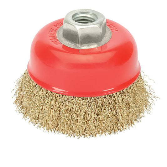 Cepillo Taza Con Alambre De Acero Latonado Rosca M14, Ø 120 Mm. Alambre De Ø 0,30 Mm.