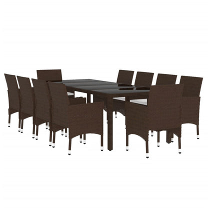 Juego De Comedor De Jardín 11 Piezas Ratán Sintético Marrón / Vetonek_4