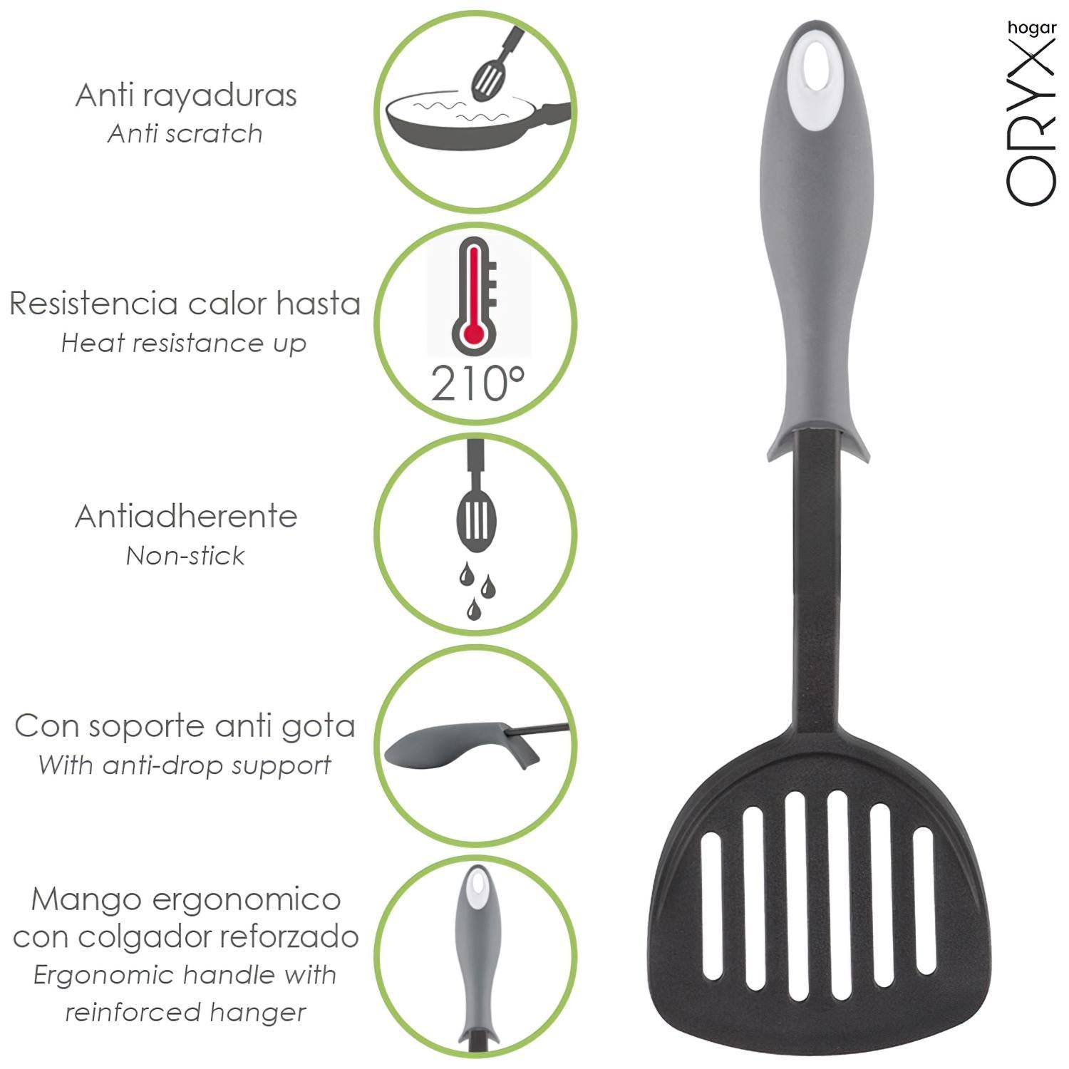 Espatula Rasera Cocina Nylon Con Mango Antigotas Engomado 34,5 X 11 Cm.