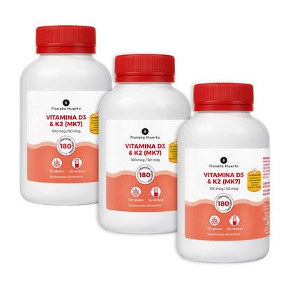 Pack 3xVitamina D3 e K2 Mk7 Planeta Huerto 180 Cápsulas