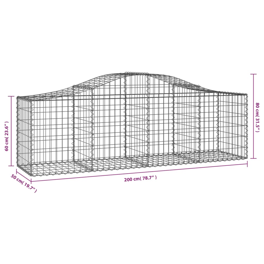 Cestas De Gaviones 18 Uds Forma De Arco Hierro 200x50x60/80 Cm_5