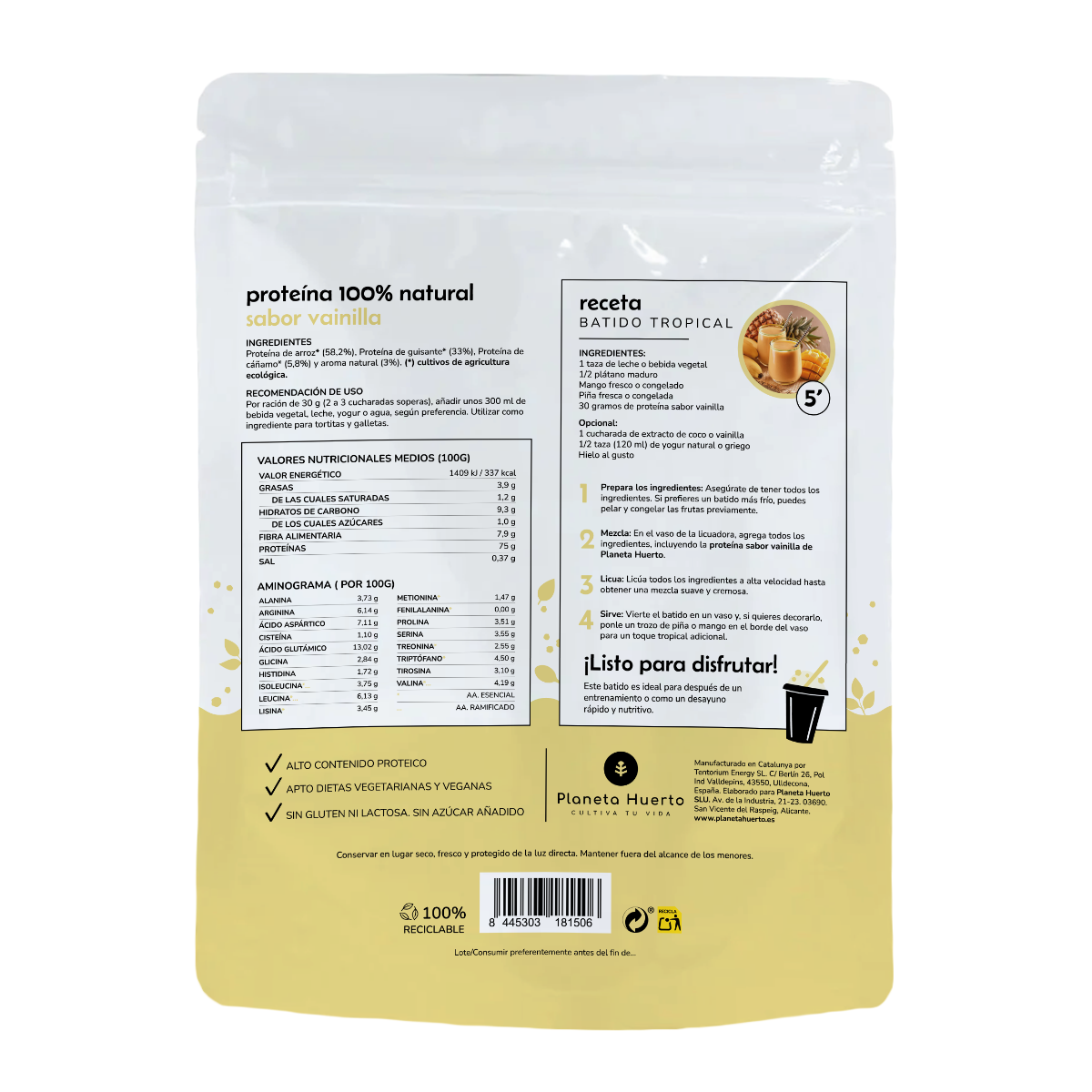 Proteína Vegetal Eco 75% Baunilha Planeta Huerto 1Kg