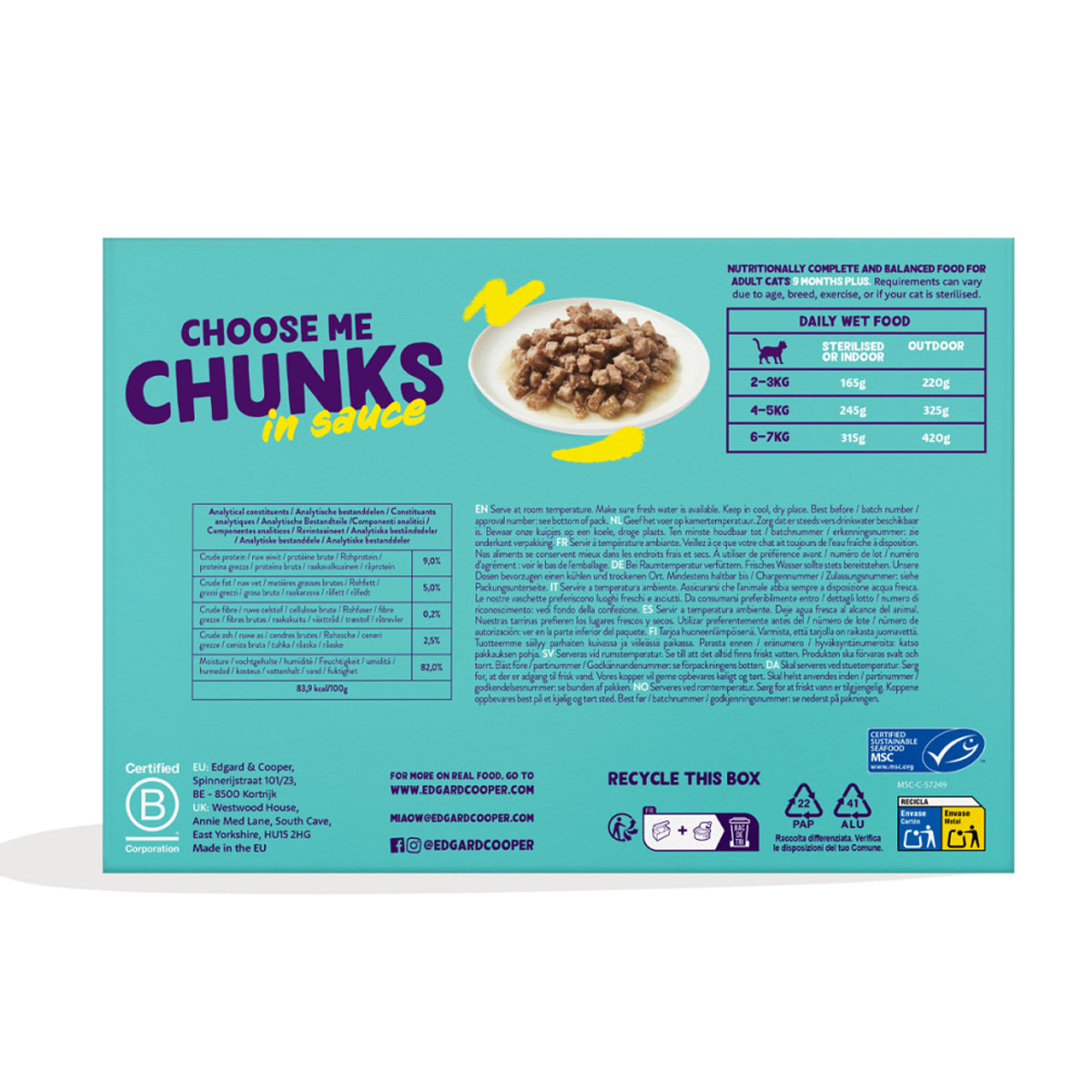 Multipack 24 pedaços de 85g em molho Edgard &amp; Cooper Wet Food