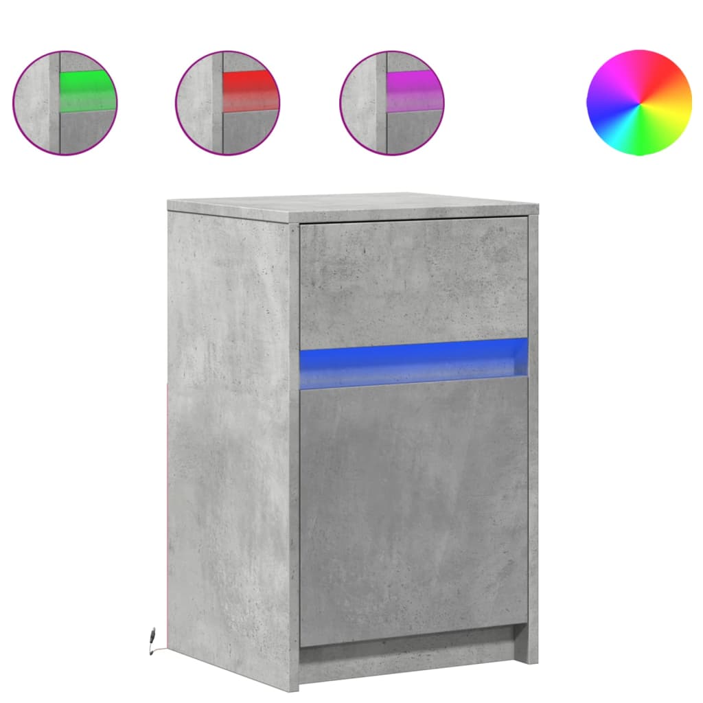 Mesita De Noche Luces Led 2 Uds Madera Ingeniería Gris Hormigón_0