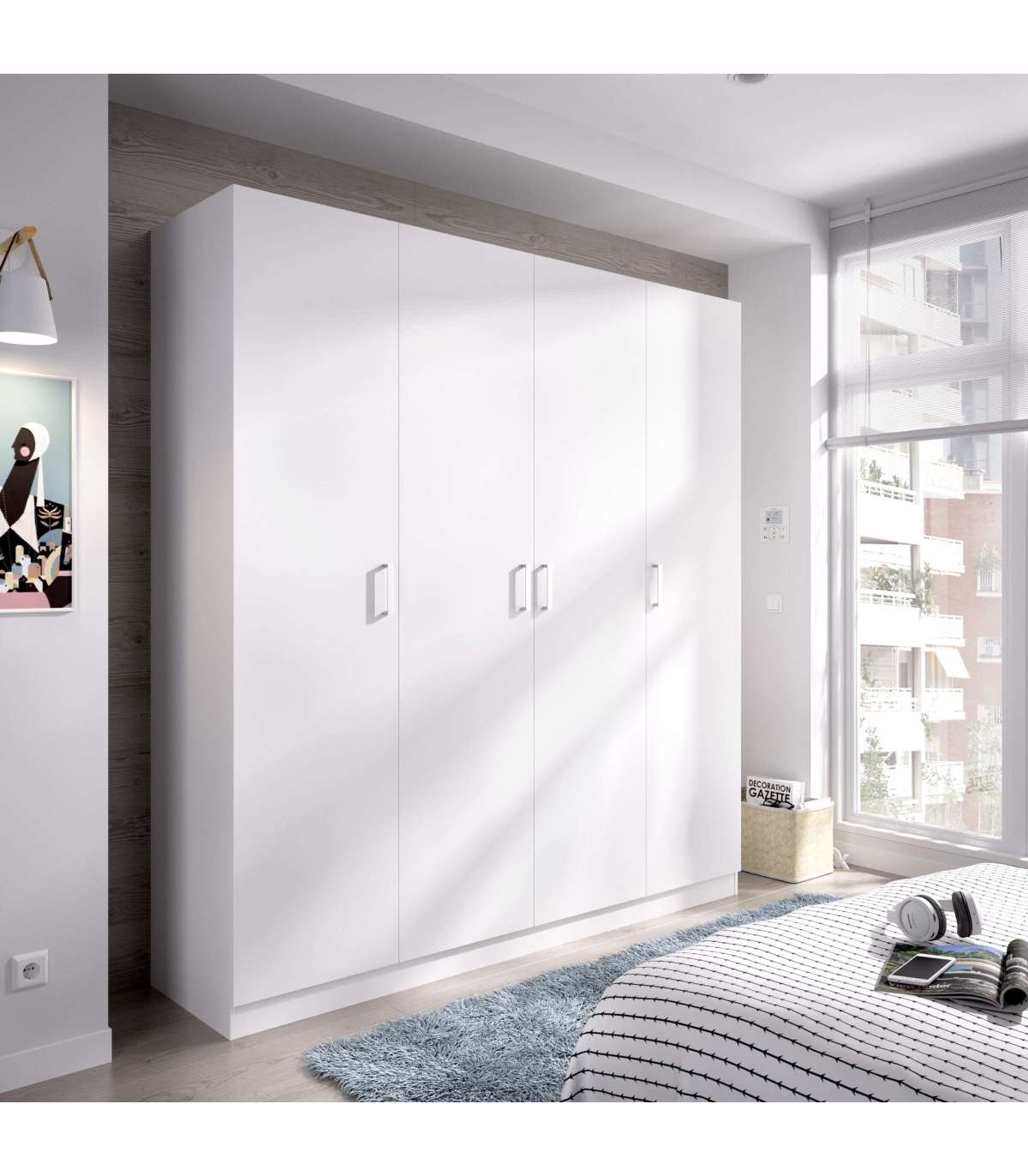 Armario Ropero En Blanco 4 Puertas Abatibles Huesa 215 Cm(alto)200 Cm(ancho)52 Cm(fondo)_0