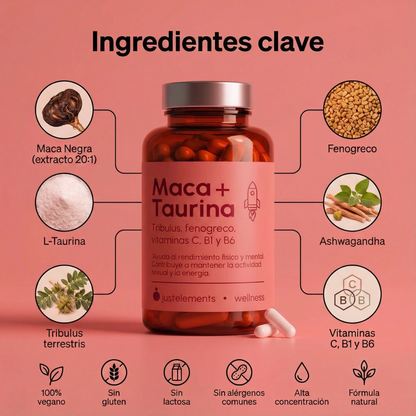 Maca + Taurina Just Elements Wellness 120 Cápsulas - Aumenta Tu Rendimiento Fisico_1