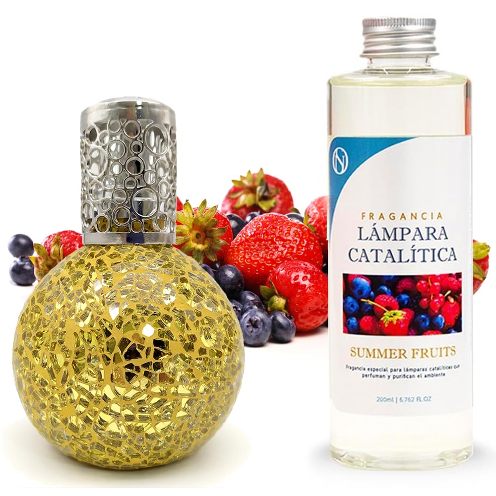 Lámpara Catalítica Mosaico Dorado + Aroma Summer Fruits 500ml - Elimina Malos Olores, Impurezas Y Perfuma_0
