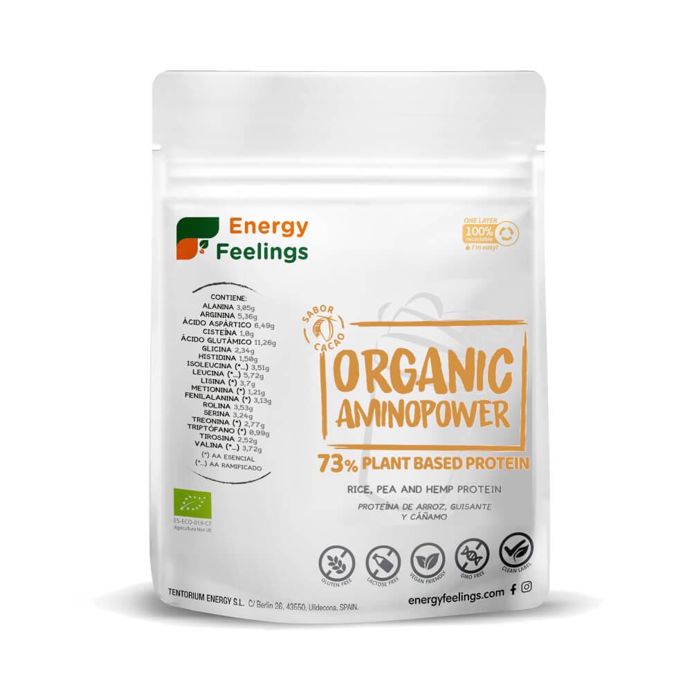 Embalagem de 2x Proteína vegan Aminopower orgânica 73% Cacau Energy Feelings 1 kg