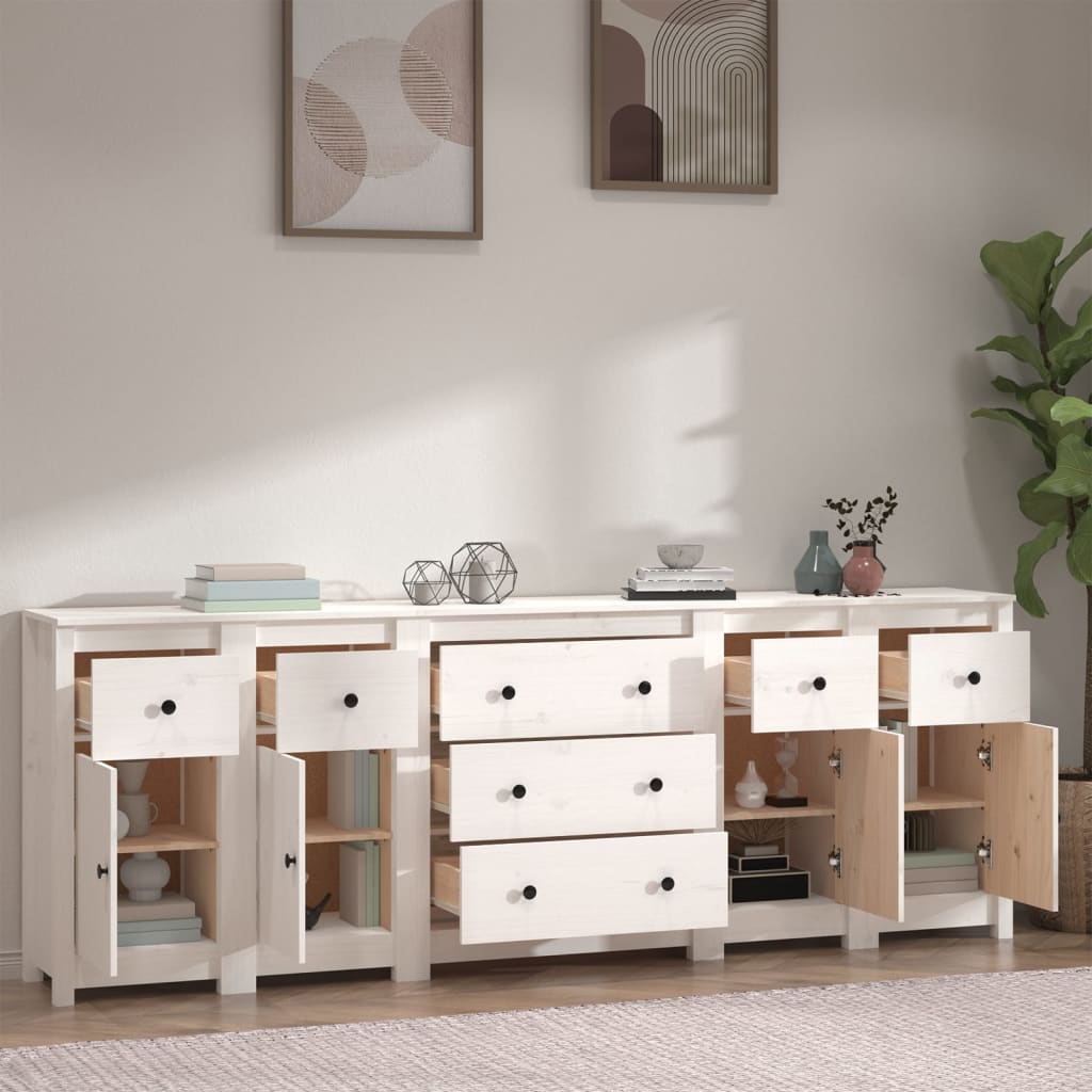 Aparador De Madera Maciza De Pino Blanco 230 X 35 X 80 Cm_2