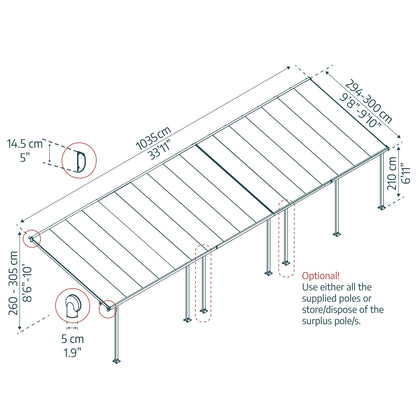 Pérgola anexa Feria 300x1035 cm cinzento 