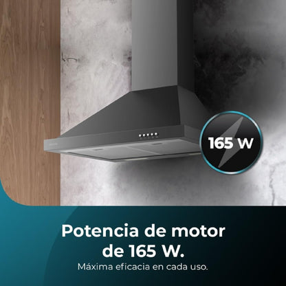 Campana Extractora 60 Cm Piramidal Bolero Flux Pm 606500 Black A. Motor 165w, Acabado Inox, Succión 650m3/h, Control Mecánico, 3 Niveles De Potencia_4