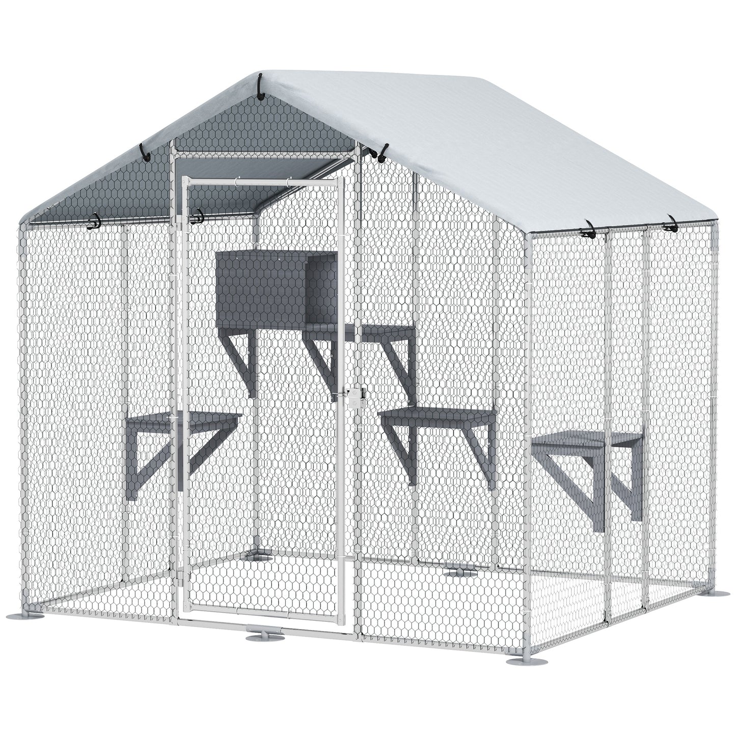 Pawhut Jaula Para Gatos Con Cubierta Impermeable 200x170x195 Cm Plata_0