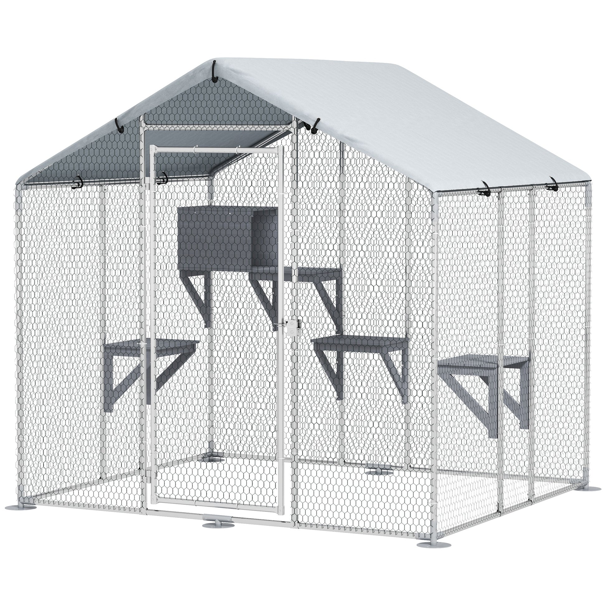 Pawhut Jaula Para Gatos Con Cubierta Impermeable 200x170x195 Cm Plata_0
