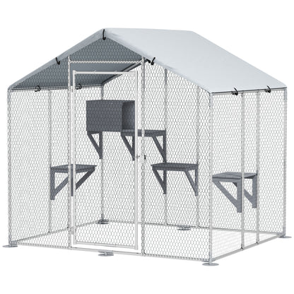 Pawhut Jaula Para Gatos Con Cubierta Impermeable 200x170x195 Cm Plata_0